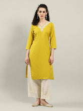 Neck Embroidered Cotton Blend Kurta With Palazzo